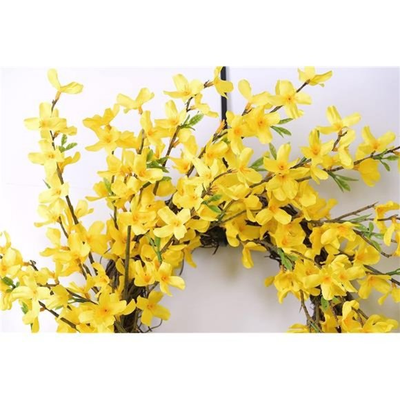 20 Inch Yellow Forsythia Wreath Spring Front Door Wreath Flower Farmhouse - Picture 2 of 5